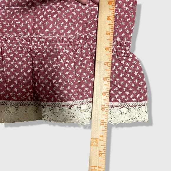 JCPenney Window Valance Home OS Burgundy Floral Cottagecore Lace Trim Vintage - Picture 3 of 9